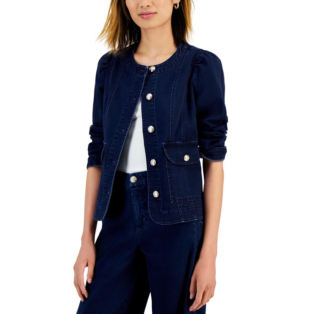 Women's Puff-Sleeve Denim Jacket, Created for Macy's商品第1张图片规格展示