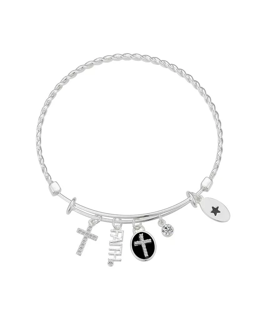 商品Unwritten|Silver-Plated Cross "Faith" Multi Charm Twist Design Bangle Bracelet,价格¥372,第1张图片