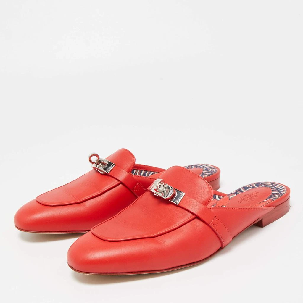 商品[二手商品] Hermes|Hermes Red Leather Oz Flat Mules Size 37,价格¥6026,第2张图片详细描述