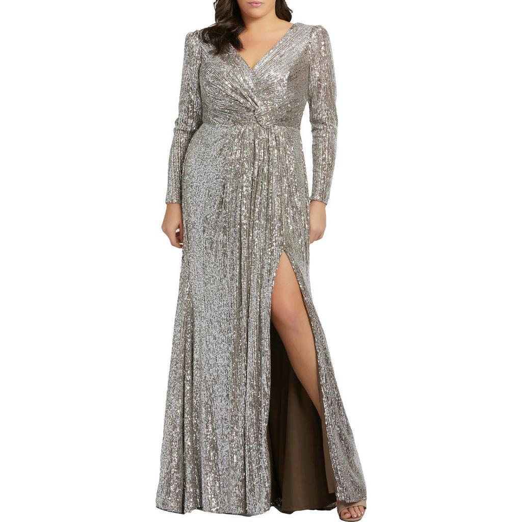 商品Mac Duggal|Mac Duggal Womens Plus Sequined Knot Front Evening Dress,价格¥1905,第1张图片