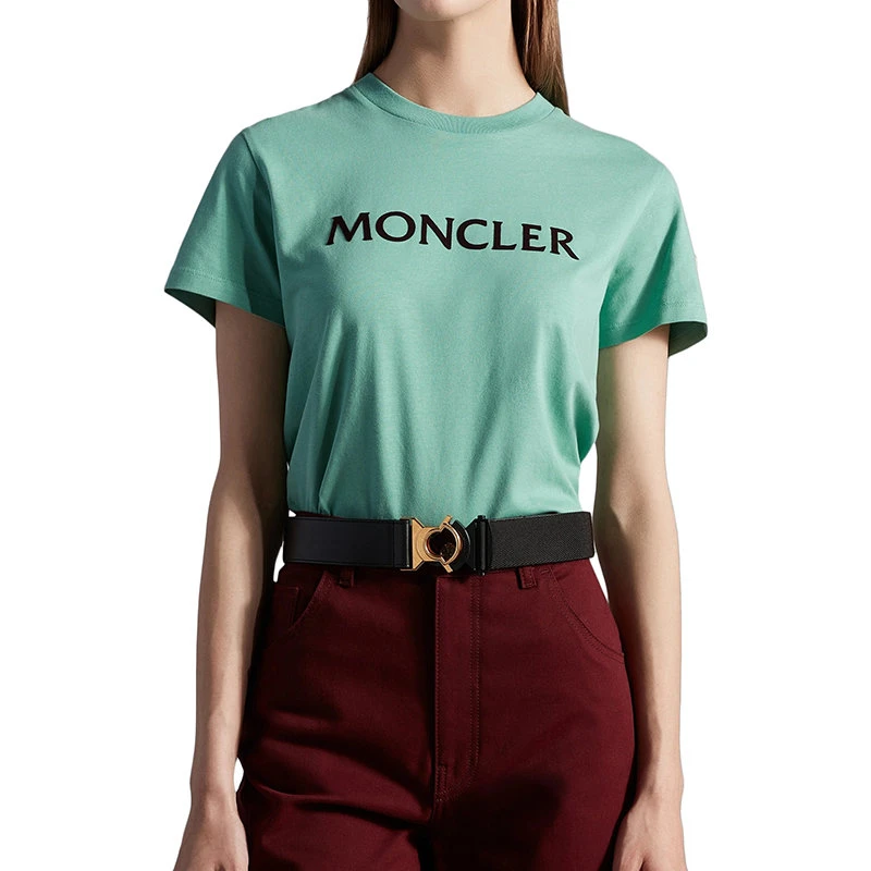 商品Moncler|【预售3-7天】Moncler/蒙克莱 22年秋冬新款 女士草原绿色纯棉徽标短袖T恤H20938C00012829HP81B,价格¥1966,第4张图片详细描述