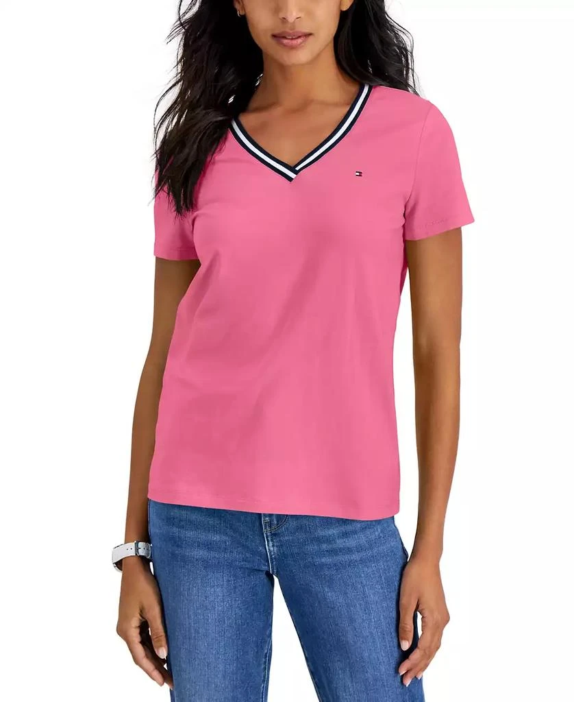 商品Tommy Hilfiger|Women's Striped V-Neck Short-Sleeve T-Shirt,价格¥187,第1张图片