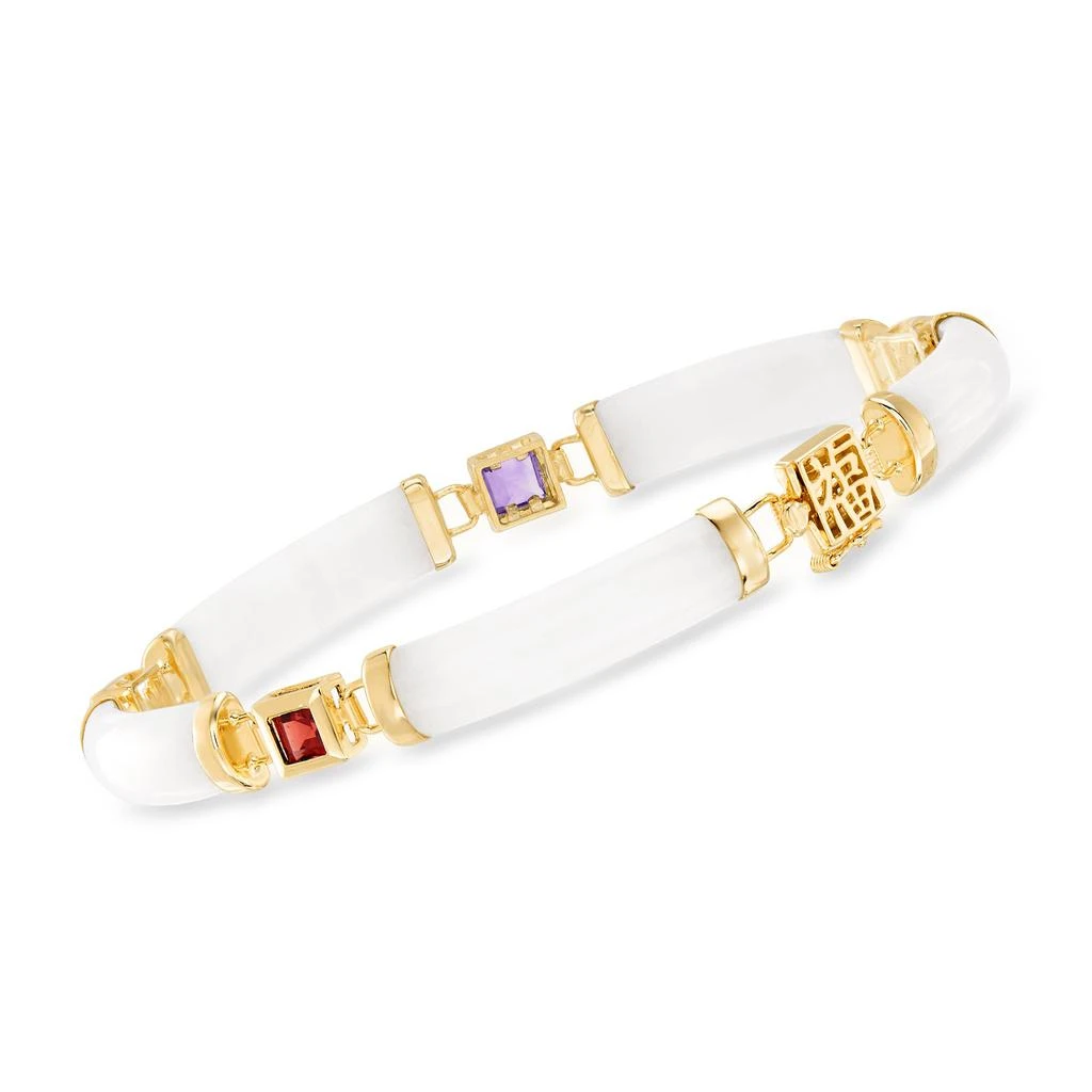 商品Ross-Simons|Multi-Gemstone and White Jade "Bless" Bracelet in 14kt Gold Over Sterling,价格¥1263,第1张图片