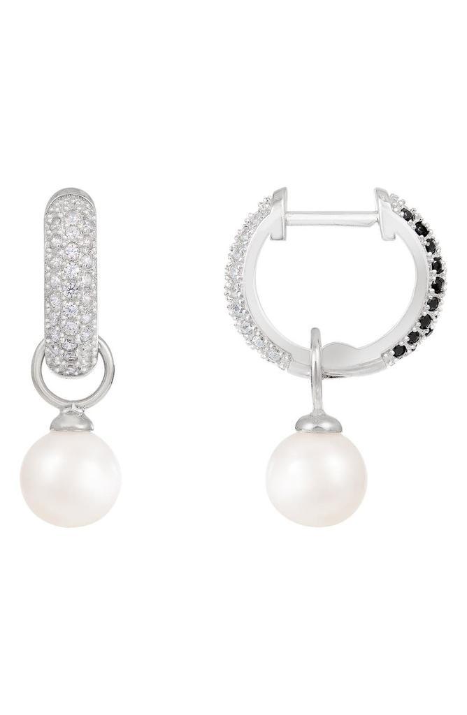 商品Splendid Pearls|Rhodium Plated Sterling Silver 7-8mm Cultured Freshwater Pearl & CZ Interchangeable Charm Huggie Drop Earrings,价格¥498,第1张图片