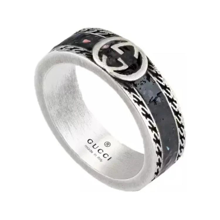商品[国内直发] Gucci|古驰 互扣式 双G 925银 戒指 男女同款情侣款 黑色,价格¥2105,第8张图片详细描述