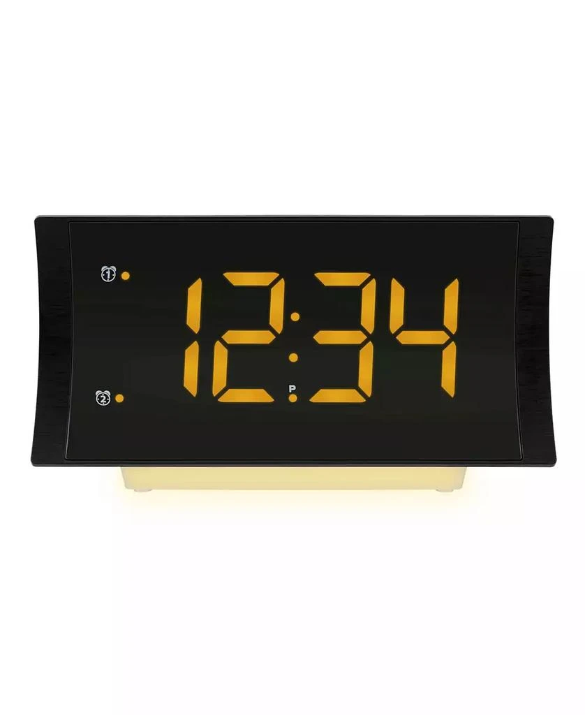 商品La Crosse Technology|Curved LED Alarm Clock with Radio and Fast Charging USB Port,价格¥324,第1张图片