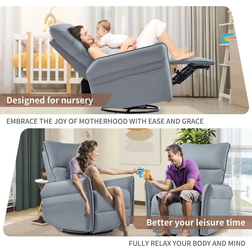 Streamdale Swivel Rocker Recliner Chair, Nursery Glider, Modern Rocking Chair (Blue-Gray) 商品