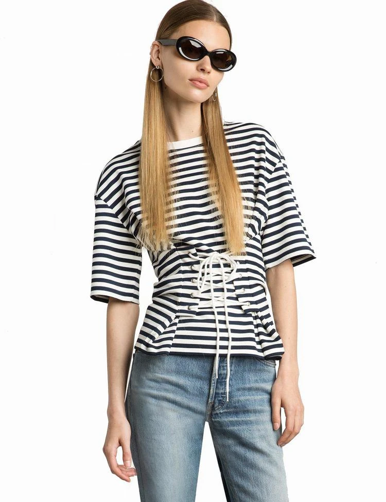 商品Pixie Market|Muse Striped Jersey Corset Tee,价格¥417,第1张图片