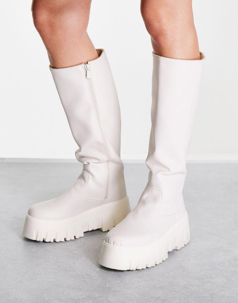 ASOS DESIGN Cole chunky knee boots in off white商品第4张图片规格展示