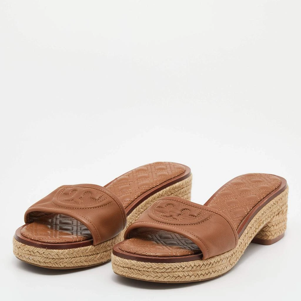 商品[二手商品] Tory Burch|Tory Burch Brown Leather Fleming Espadrille Slides Size 37,价格¥984,第2张图片详细描述