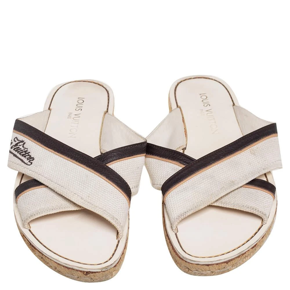 商品[二手商品] Louis Vuitton|Louis Vuitton Canvas and Leather Logo Cross Strap Flat Sandals Size 41,价格¥1899,第3张图片详细描述