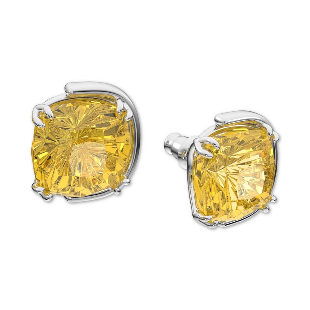 Silver-Tone Yellow Cushion-Cut Crystal Stud Earrings商品第1张图片规格展示
