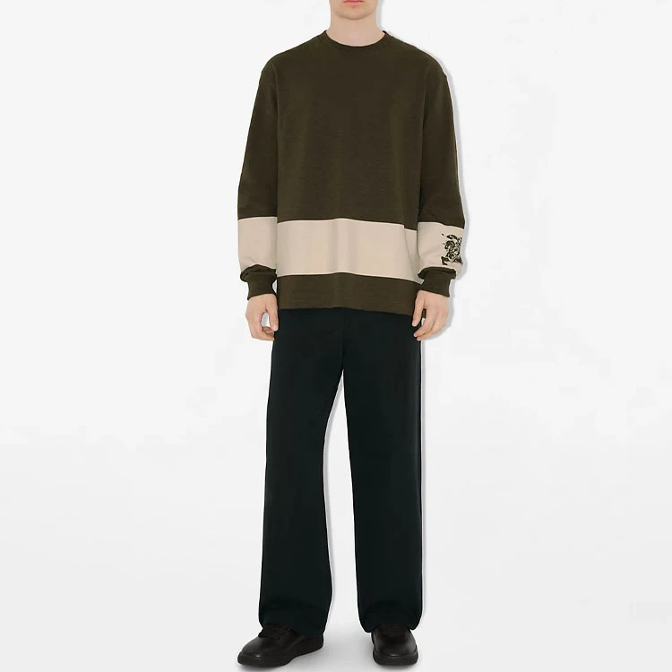 商品[国内直发] Burberry|博柏利 SS24 马术骑士徽标条纹圆领宽松长袖针织衫 男款 湖泊色,价格¥3565,第3张图片详细描述