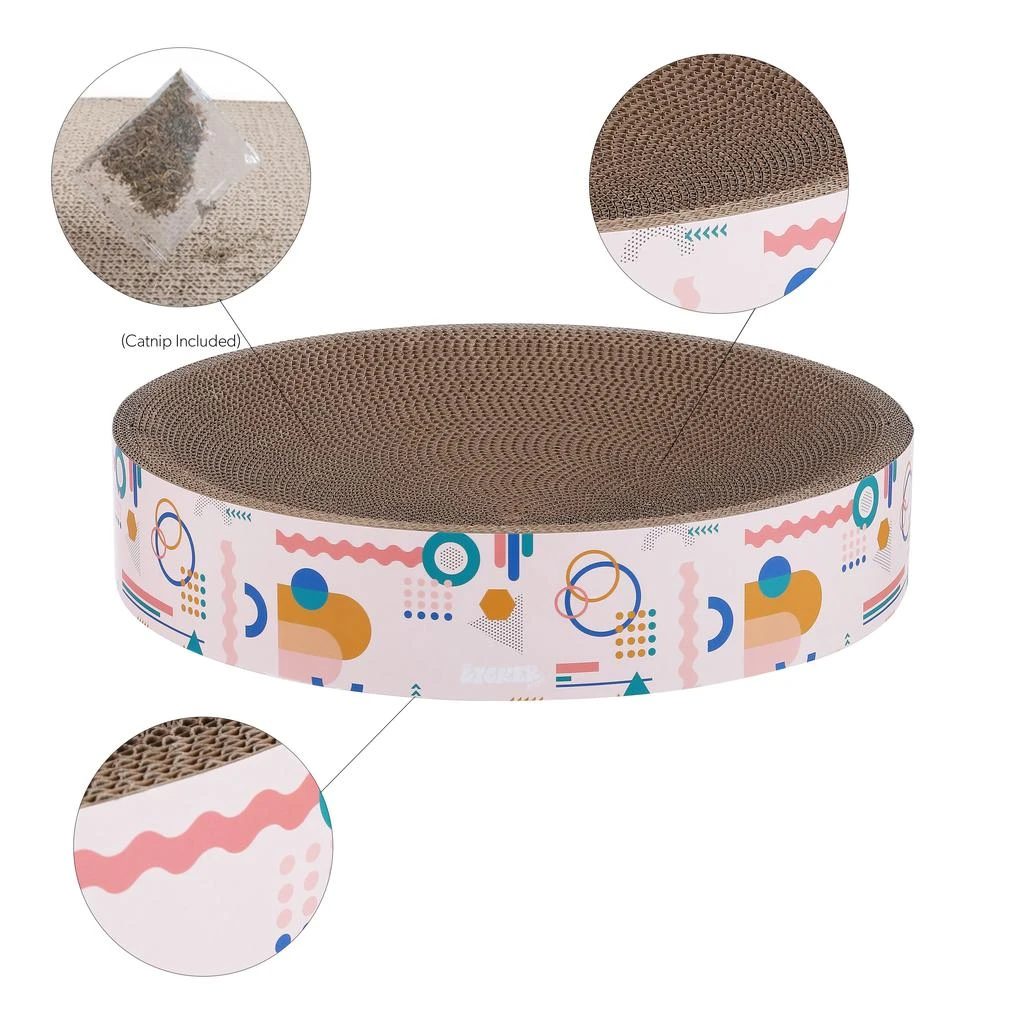 商品THE LICKER STORE|Nelson 20.13" Modern Cardboard Round Bowl Cat Scratcher with Catnip, Light Pink/Multi,价格¥413,第3张图片详细描述
