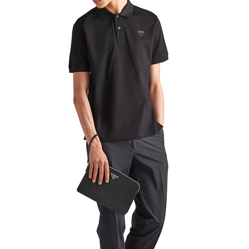 商品Prada|【预售3-7天】PRADA/普拉达  男士黑色纯珠地棉三角徽标短袖Polo衫UJN444_XGS_F0002_S_181,价格¥4139,第4张图片详细描述