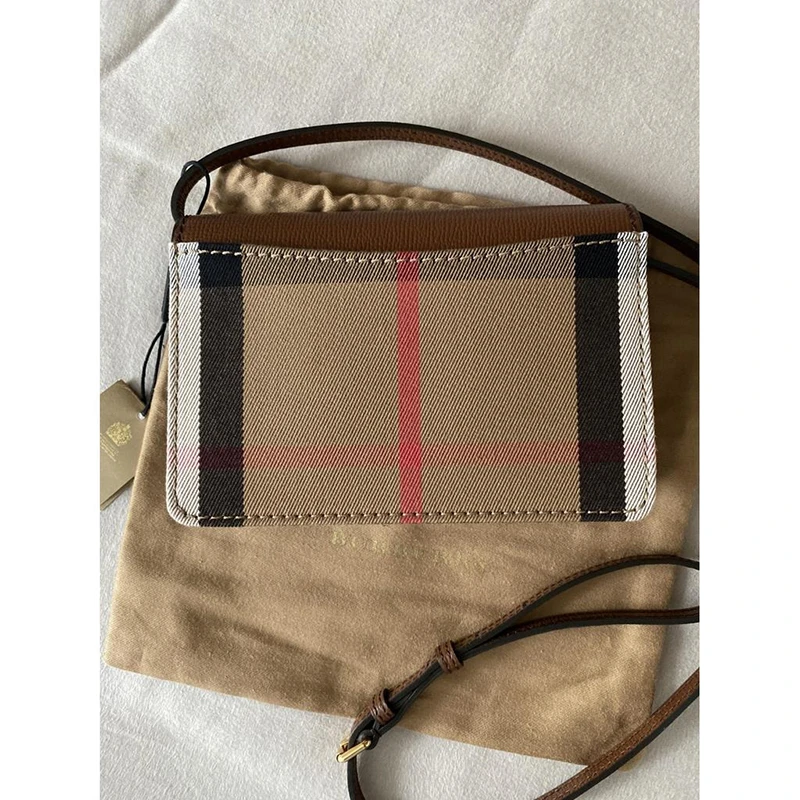 BURBERRY/博柏利 现货24年新款 女士棕褐色皮革格子图案斜挎包80628091 商品