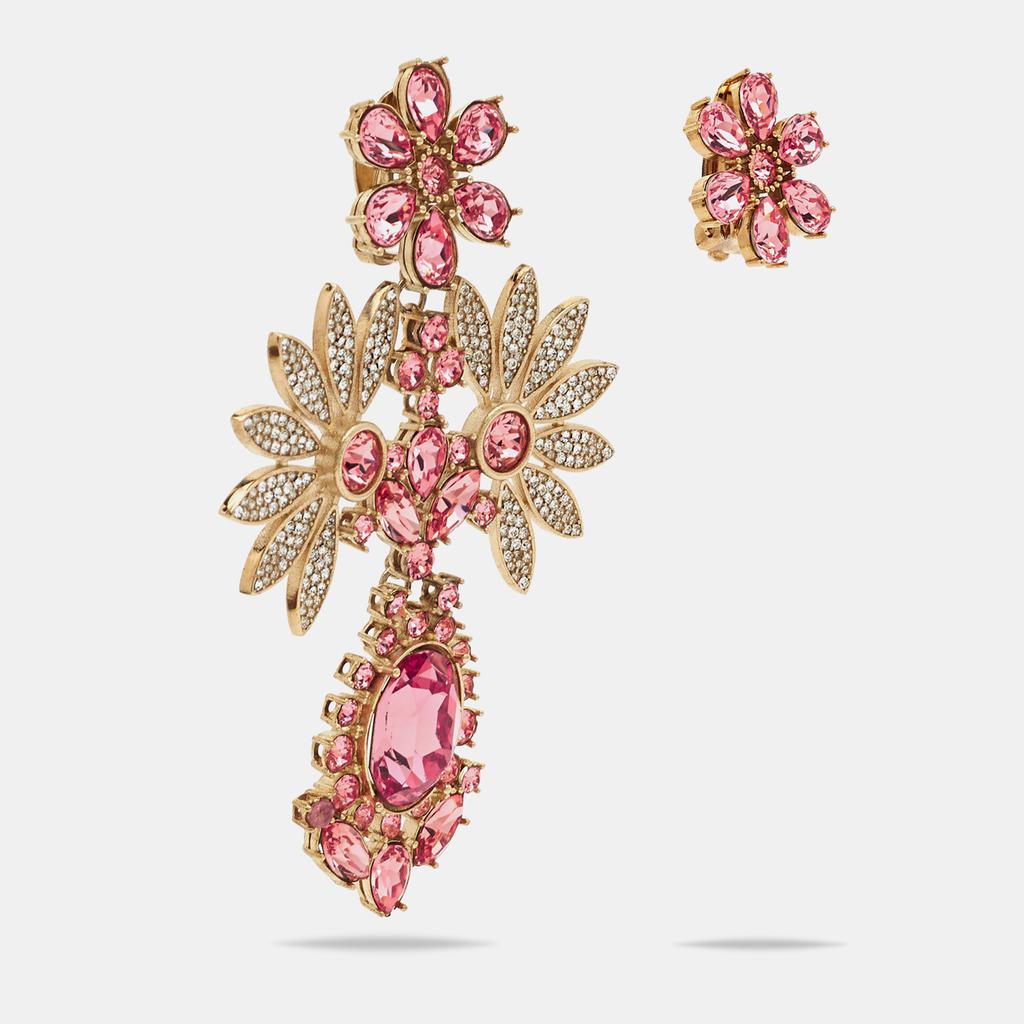 Burberry Pink Floral Crystal Asymmetric Clip-on Earrings商品第2张图片规格展示