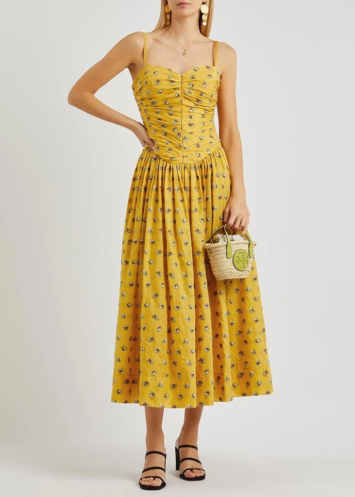 商品Tory Burch|Yellow floral-embroidered cotton dress,价格¥13374,第4张图片详细描述