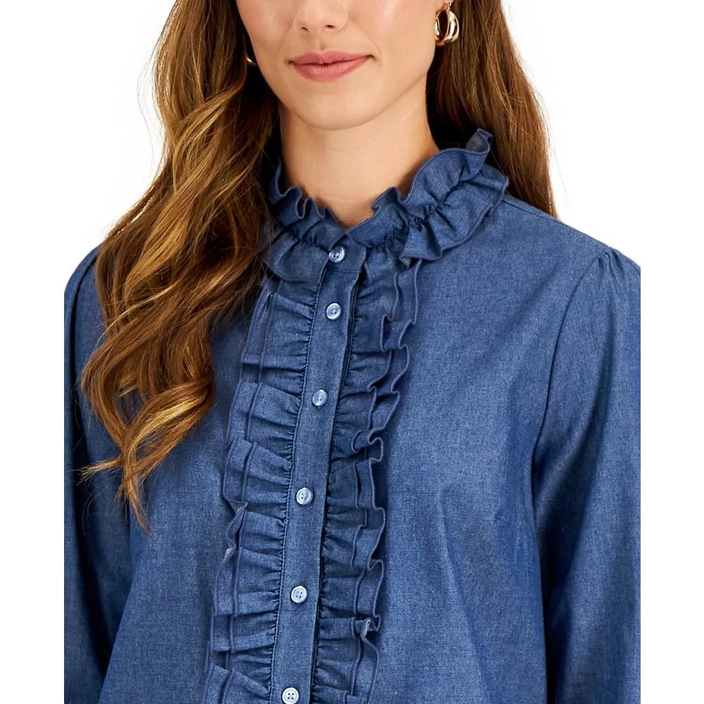 商品Tahari|Women's Cotton Ruffle-Front Button-Down Top,价格¥198,第3张图片详细描述