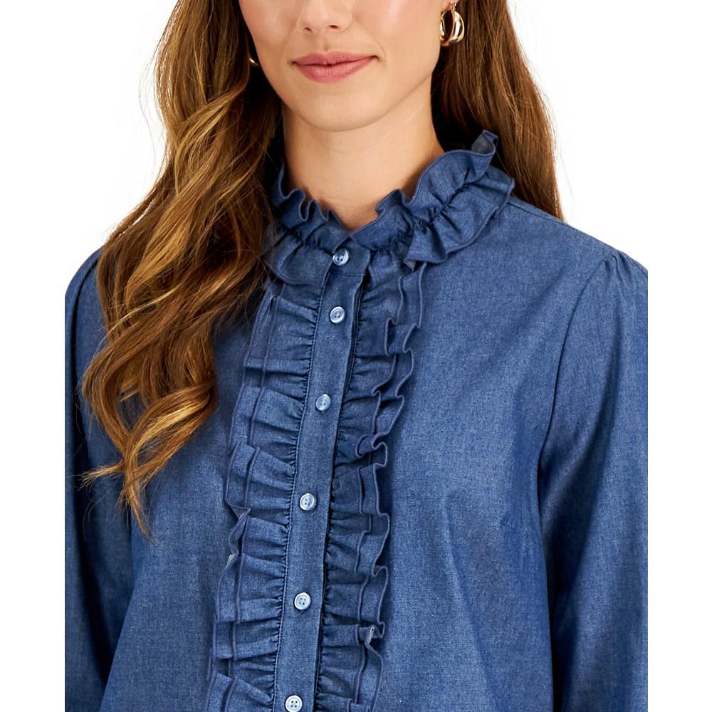 商品Tahari|Women's Cotton Ruffle-Front Button-Down Top,价格¥424,第5张图片详细描述