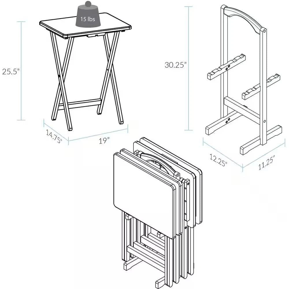 商品QuikFurn|Set of 4 - Solid Wood Folding TV Tray Table Set with Stand in Natural Finish,价格¥1462,第5张图片详细描述