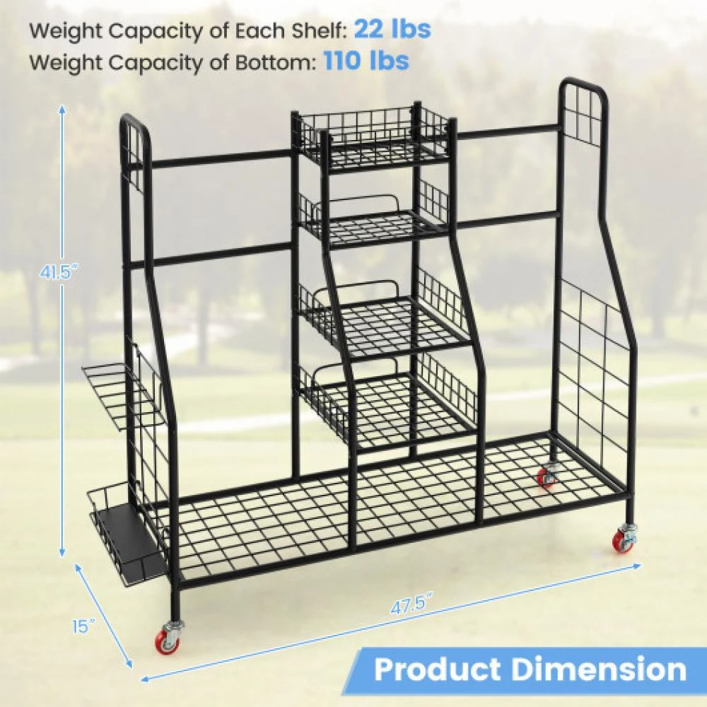 商品Hivvago|Double Golf Bag Rack with Removable Golf Club Stand and Wheels-Black,价格¥745,第5张图片详细描述