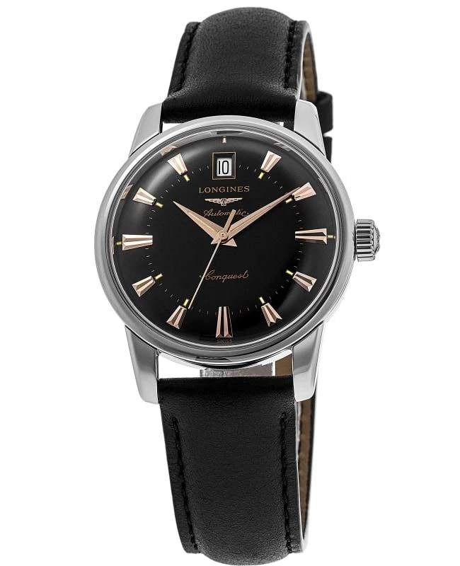 商品Longines|Longines Heritage Automatic Black Dial Leather Strap Men's Watch L1.611.4.52.2,价格¥8097,第1张图片