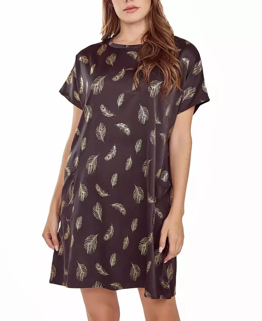 商品iCollection|Women's Silky Pocket Shift Sleepshirt Nightgown in Feather Print,价格¥490,第3张图片详细描述