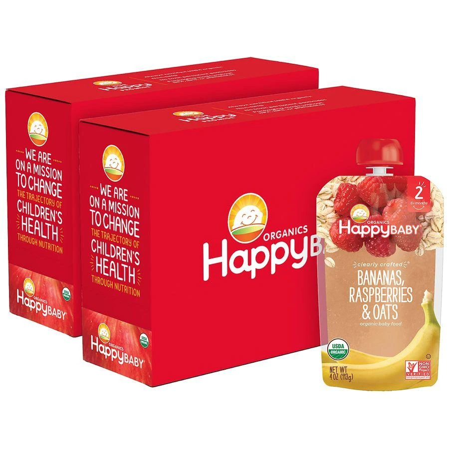 商品Happy Baby|Organics Clearly Crafted Stage 2 Bananas, Raspberries & Oats Pouch Banana Raspberries & Oats, Single Pouch,价格¥15,第1张图片