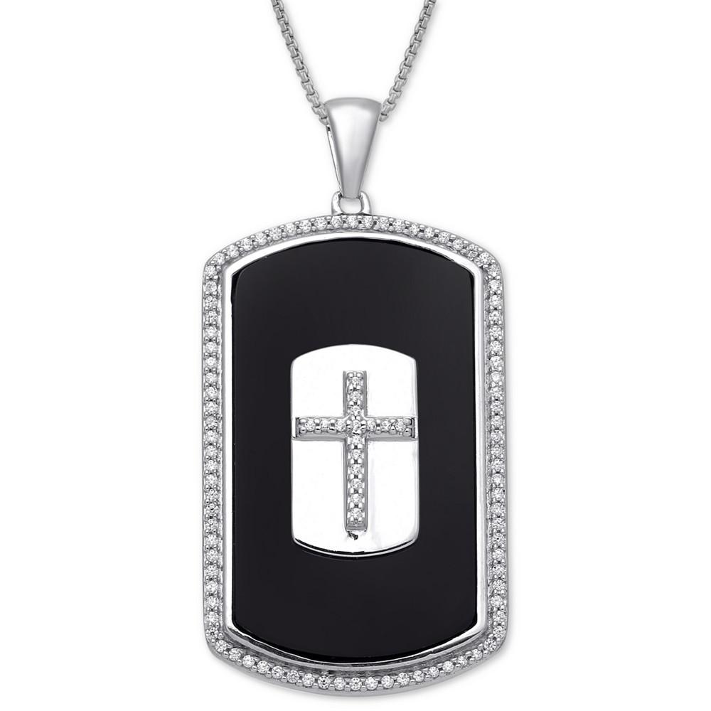 Men's Onyx & Diamond (1/3 ct. t.w.) Cross 22" Pendant Necklace in Sterling Silver商品第1张图片规格展示