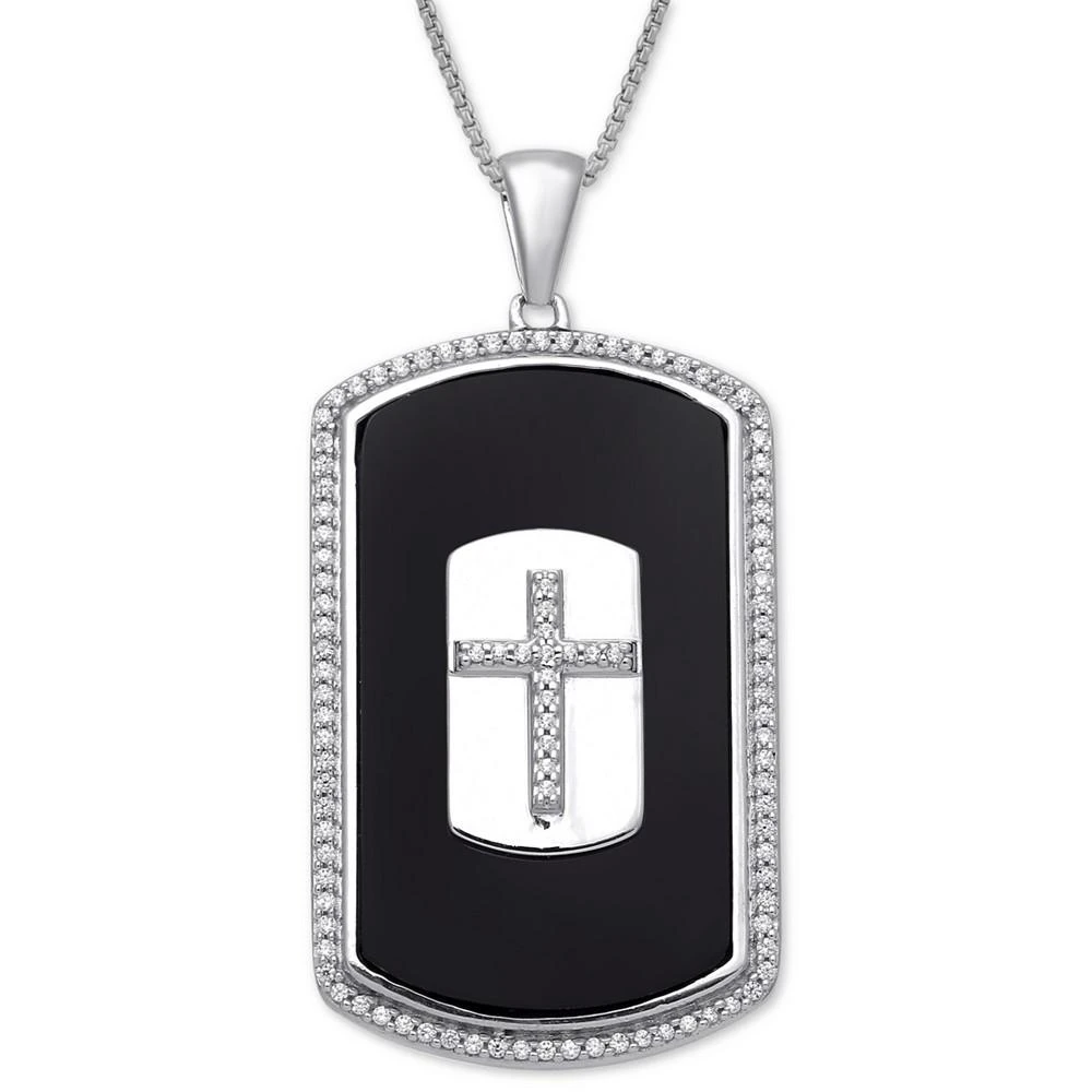 商品Macy's|Men's Onyx & Diamond (1/3 ct. t.w.) Cross 22" Pendant Necklace in Sterling Silver,价格¥4157,第1张图片