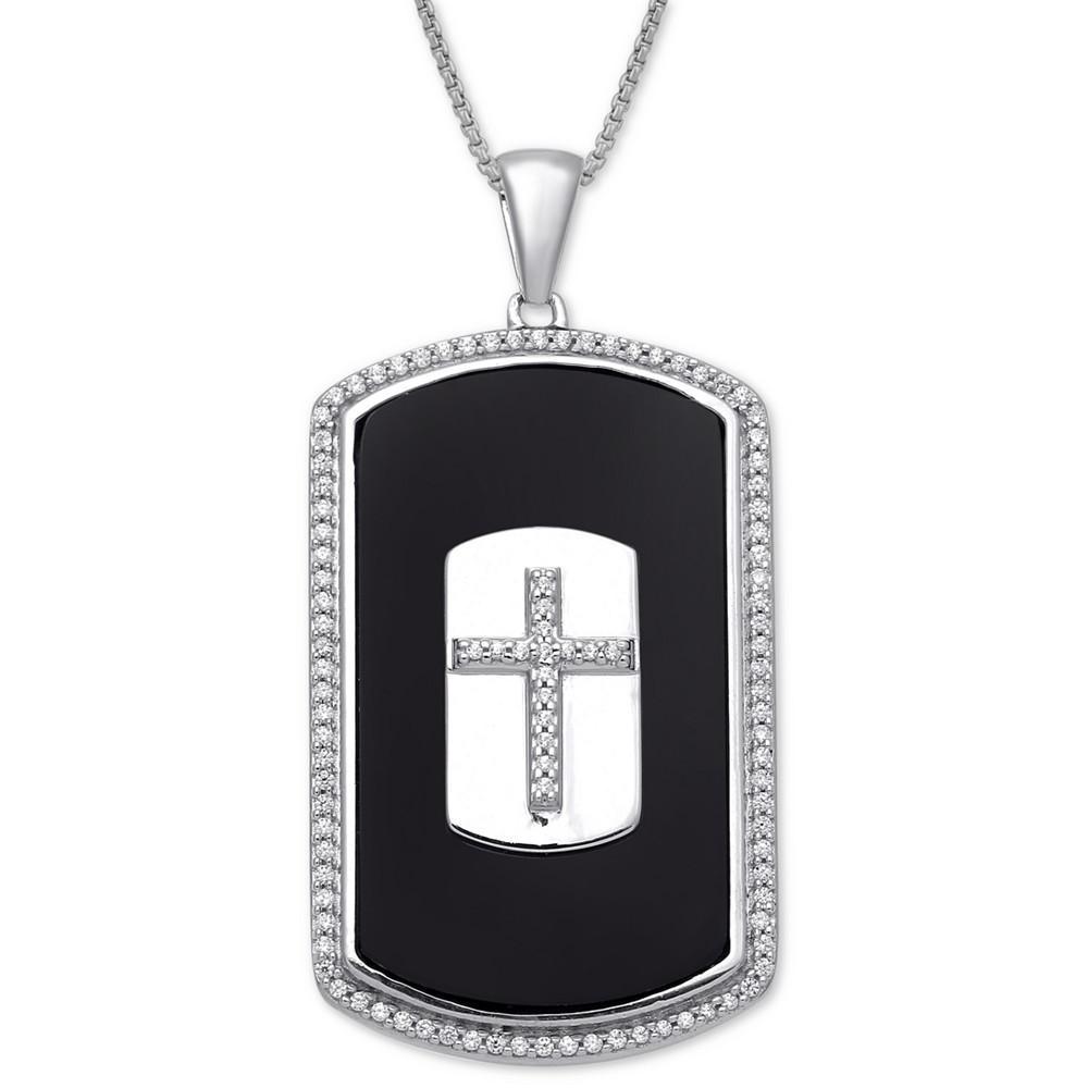 商品Macy's|Men's Onyx & Diamond (1/3 ct. t.w.) Cross 22" Pendant Necklace in Sterling Silver,价格¥1180,第1张图片