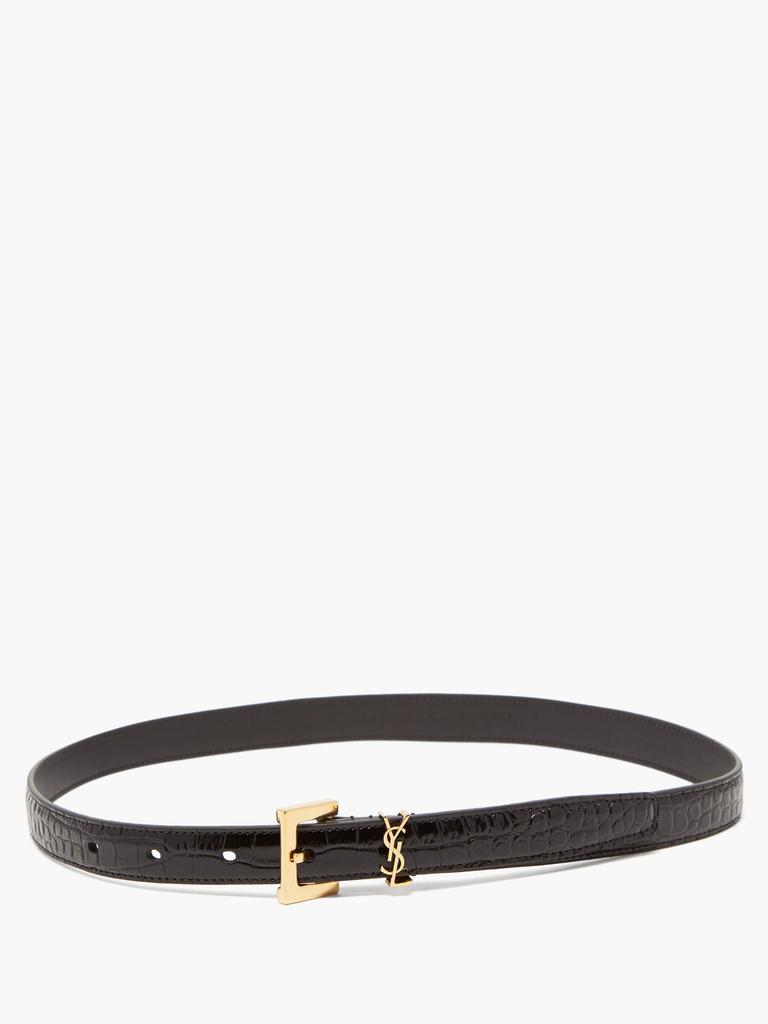 YSL-plaque croc-embossed leather belt商品第4张图片规格展示