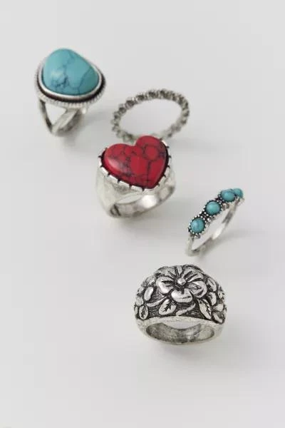 商品Urban Outfitters|Leila Etched Heart Ring Set,价格¥192,第3张图片详细描述