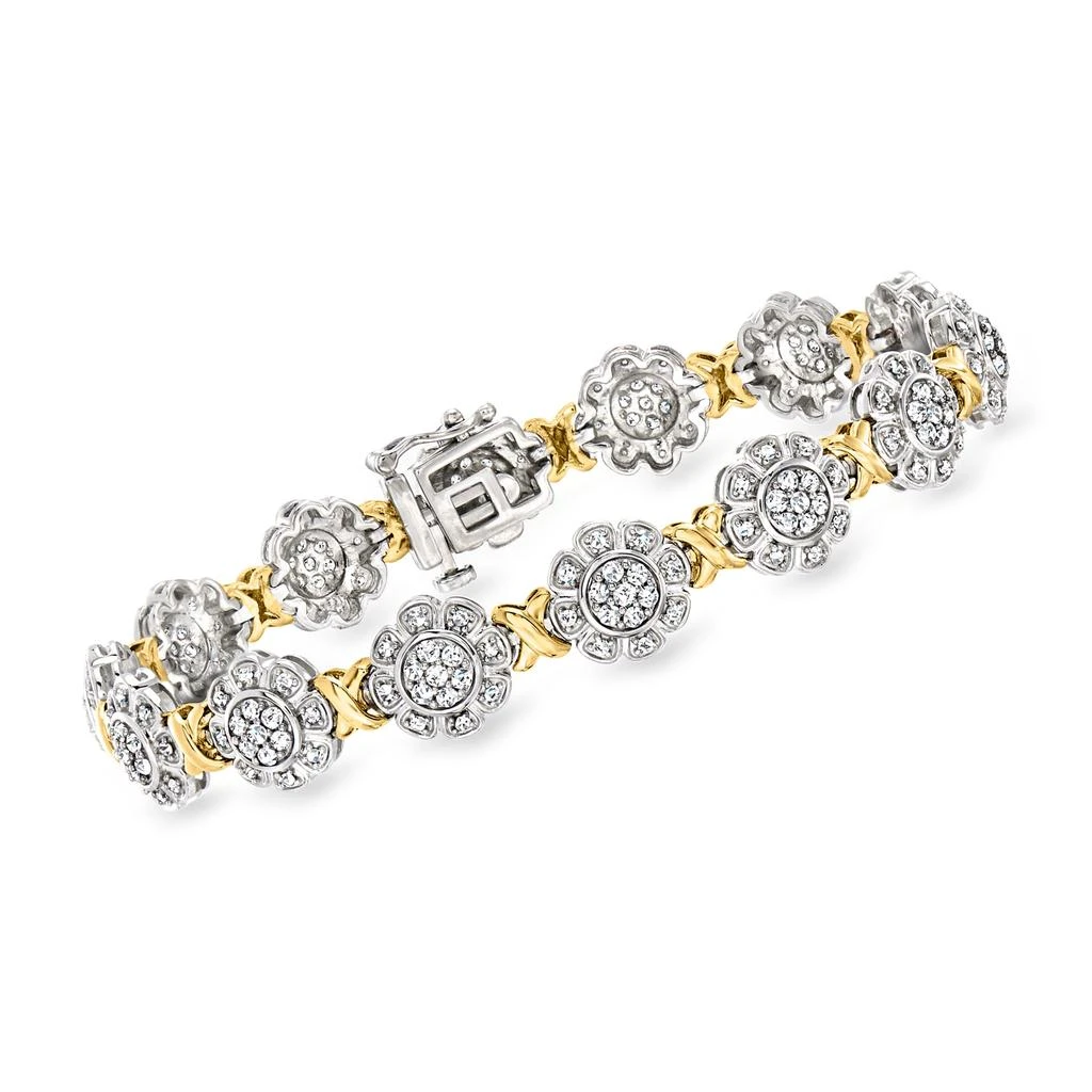 商品Ross-Simons|Diamond Flower Bracelet in 2-Tone Sterling Silver,价格¥4571,第1张图片