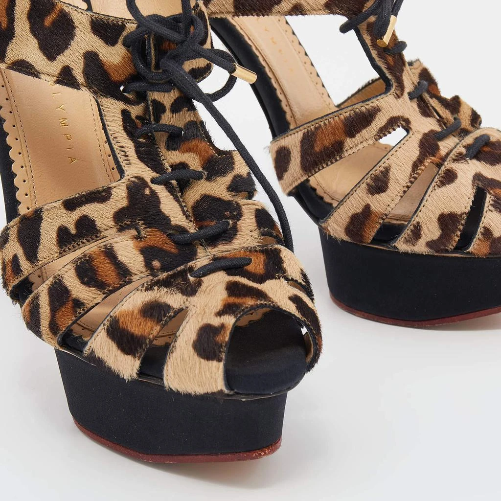 Charlotte Olympia Beige Leopard Calfhair Lace Up Platform Sandals 38 商品