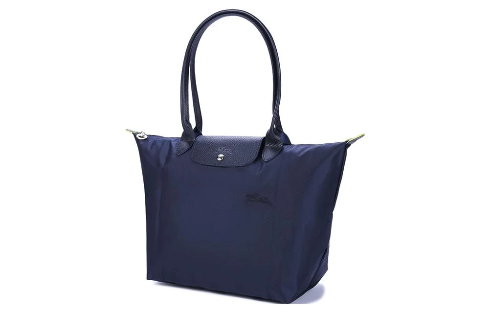 商品[国内直发] Longchamp|珑骧 Le Pliage Green系列 品牌刺绣标志帆布拼皮帆布包手提单肩包 大号 女款 海军蓝色,价格¥1251,第3张图片详细描述