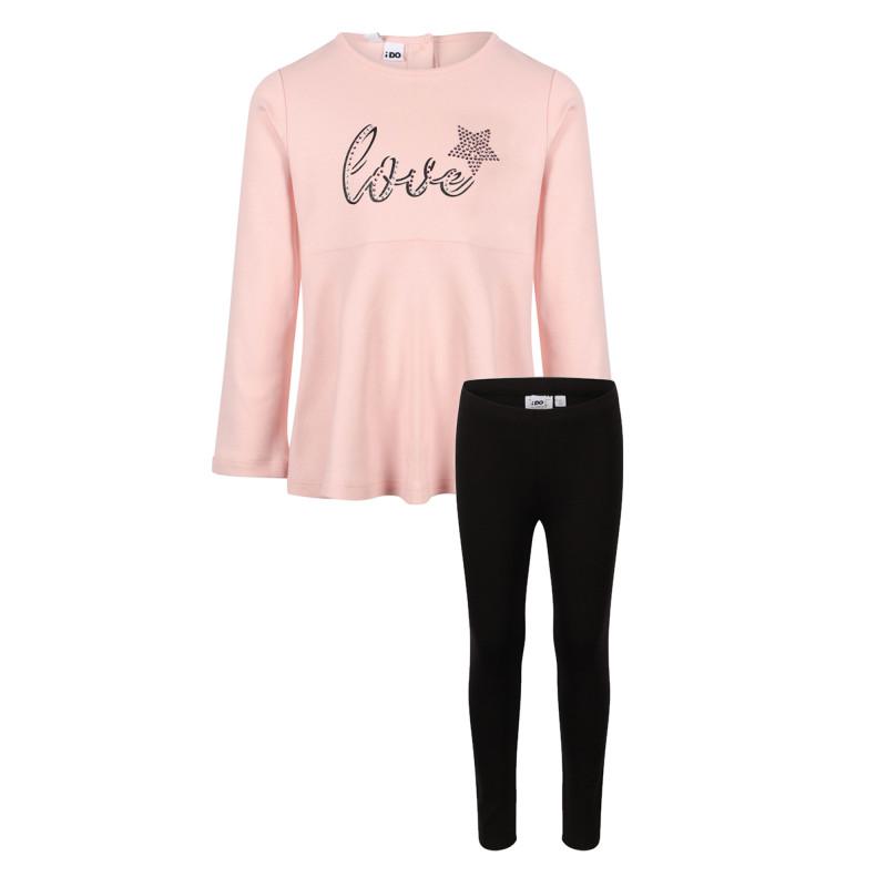 Love flared blouse and leggings set in pink and black商品第1张图片规格展示