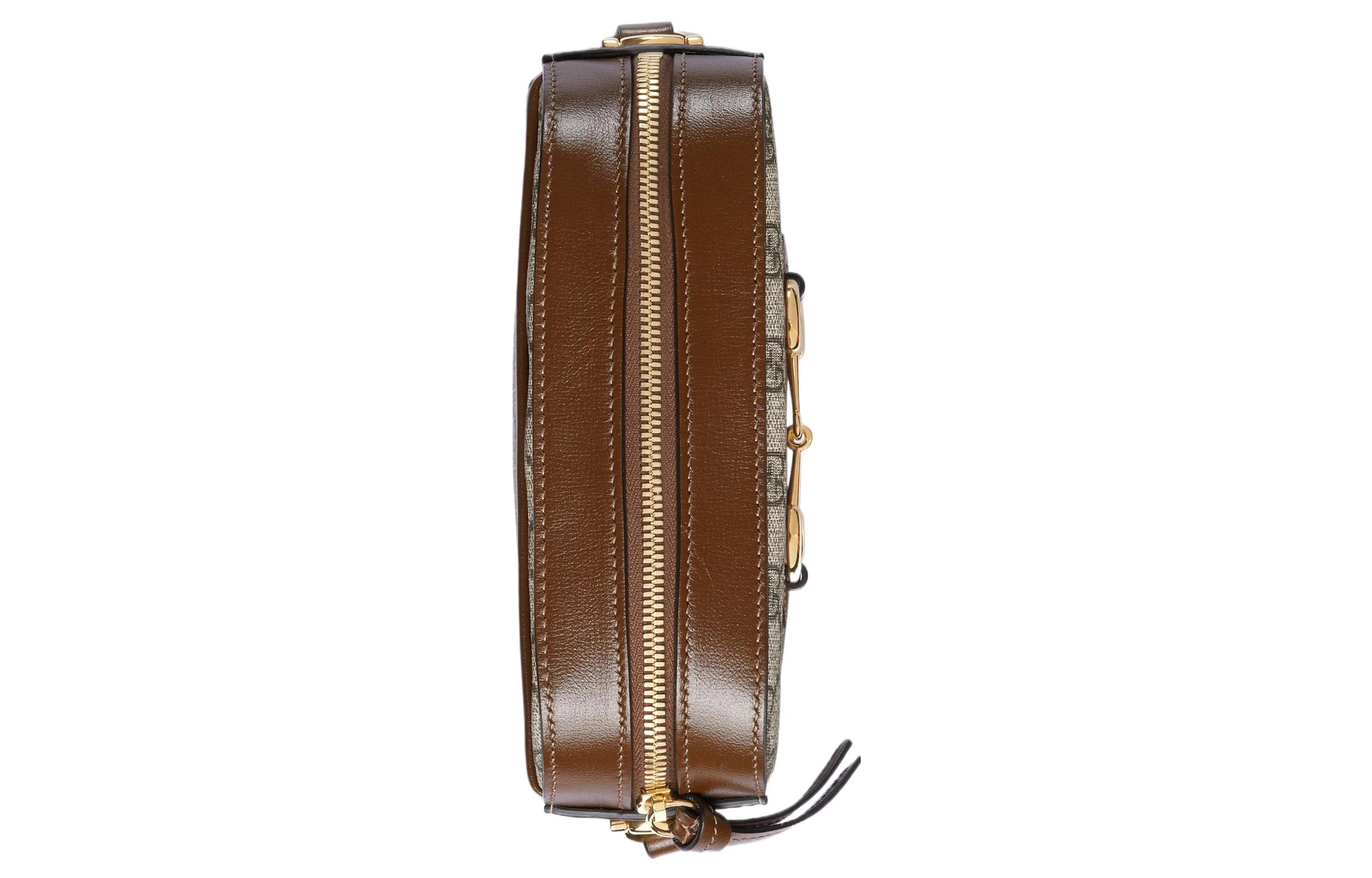 商品[国内直发] Gucci|古驰 Horsebit 1955 马衔扣可调节肩带拉链开合 帆布 斜挎单肩包 小号 女款 米色/乌木色,价格¥10175,第6张图片详细描述