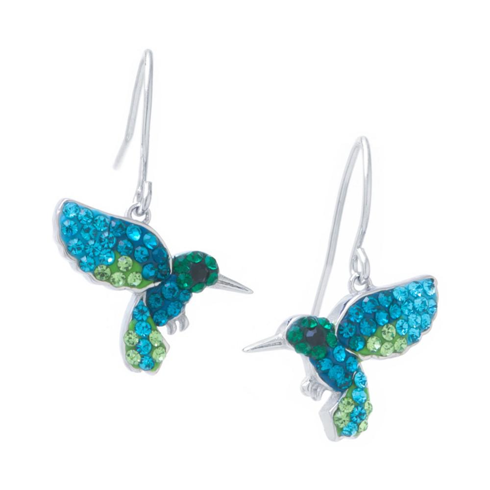 Multi Pave Crystal Hummingbird Wire Drop Earrings set in Sterling Silver商品第1张图片规格展示