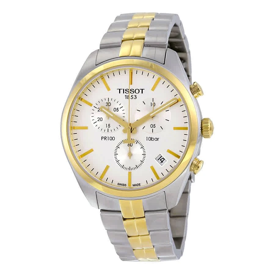 商品Tissot|PR100 Chronograph White Dial Two-tone Men's Watch T1014172203100,价格¥1994,第1张图片