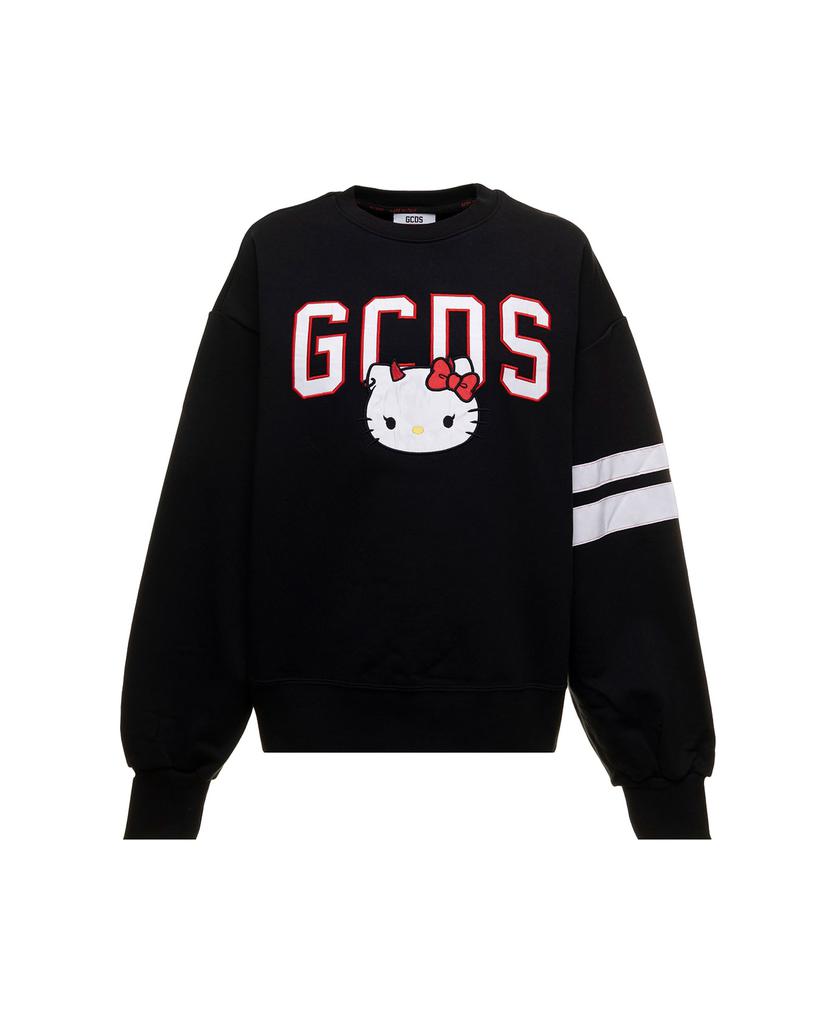 Black Sweatshirt In Fleece Cotton With Hello Kitty Print And Contrasting Logo Bands Woman商品第1张图片规格展示