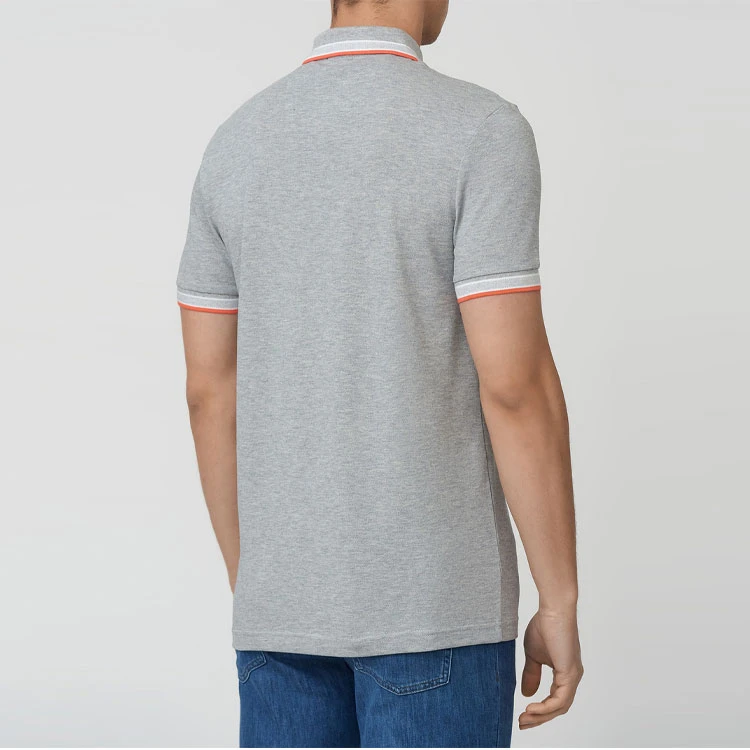 商品[国内直发] Hugo Boss|SS21 纯色领刺绣Logo印花短袖Polo衫 男款 灰色,价格¥1115,第4张图片详细描述