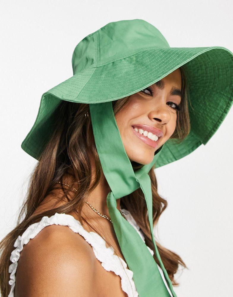 ASOS DESIGN fisherman bucket hat with ties in green商品第1张图片规格展示