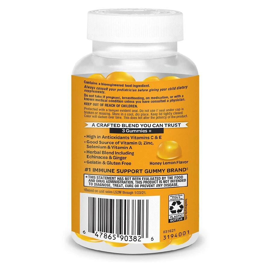 商品Airborne|Vitamin C D E, Zinc and Immune Support Supplement Gummies Honey Lemon,价格¥142,第2张图片详细描述