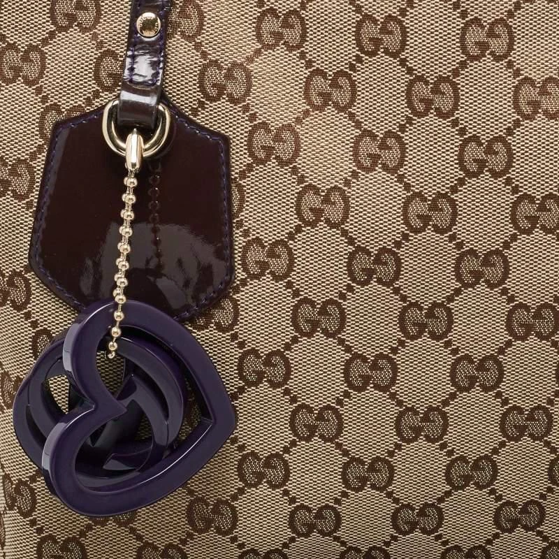 商品[二手商品] Gucci|Gucci Beige/Brown GG Canvas and Patent Leather Small Jolie Web Charms Tote,价格¥3990,第5张图片详细描述