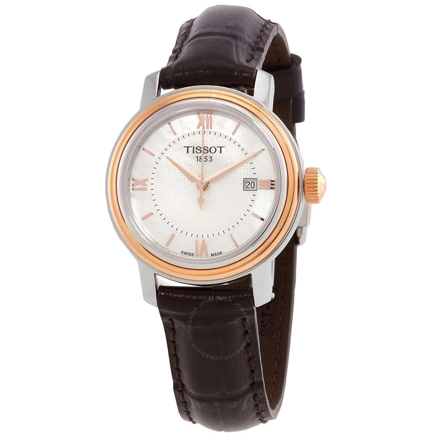 商品Tissot|Bridgeport Quartz White Mother Of Pearl Dial Brown Leather Band Stainless Steel Case Ladies Watch T097.010.26.118.00,价格¥1097,第1张图片