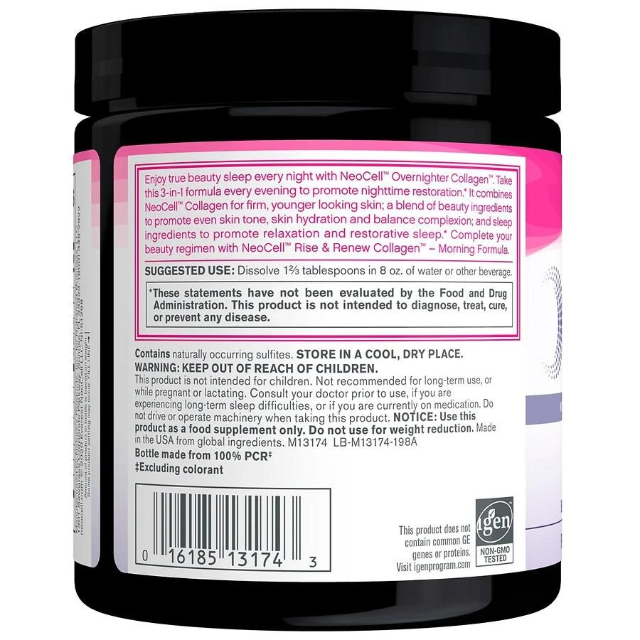 商品NeoCell|Overnighter Collagen Powder with Hyaluronic Acid, Vitamin C, GABA and Melatonin Blueberry Pomegranate,价格¥295,第2张图片详细描述