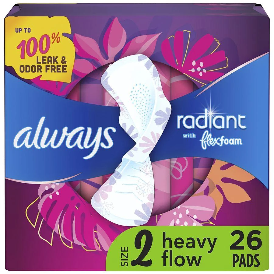 商品Always|Radiant Feminine Pads For Women, Heavy, With Wings Light Clean, Size 2 (26 ct),价格¥101,第1张图片详细描述