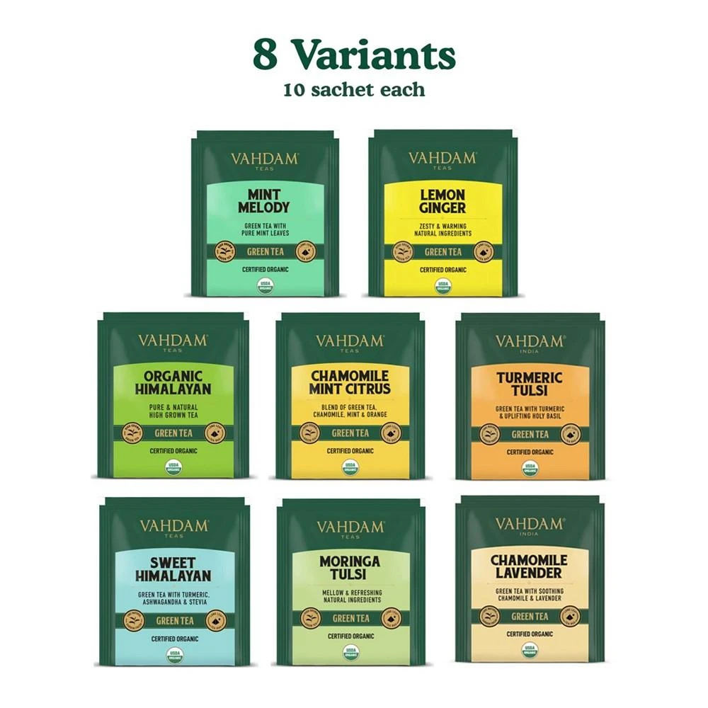 Green Tea Variety Sampler Gift Set, 80 Long Leaf Pyramid Tea Bags 商品